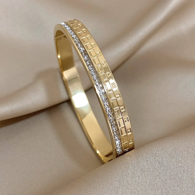 Zircon Bangles Bracelets for Women Charm Stainless Steel Layered Cuff Bracelet