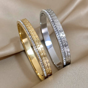 Zircon Bangles Bracelets for Women Charm Stainless Steel Layered Cuff Bracelet