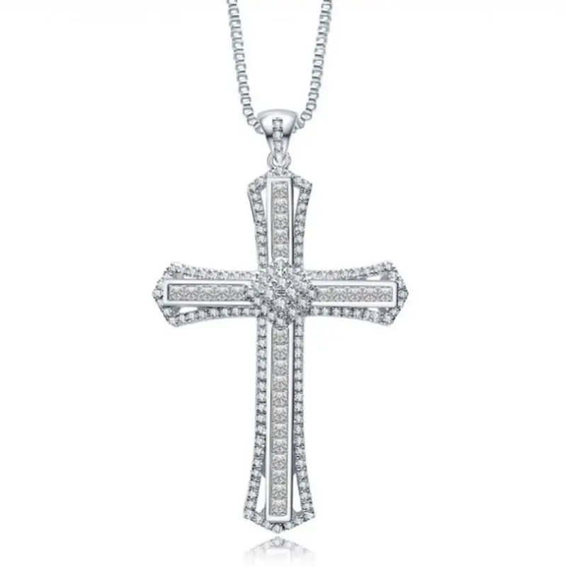 Micro Inlay Rhinestone Cross Pendant Necklace Couple of Men and Women