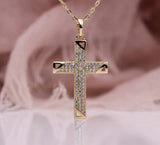 Micro Inlay Rhinestone Cross Pendant Necklace Couple of Men and Women