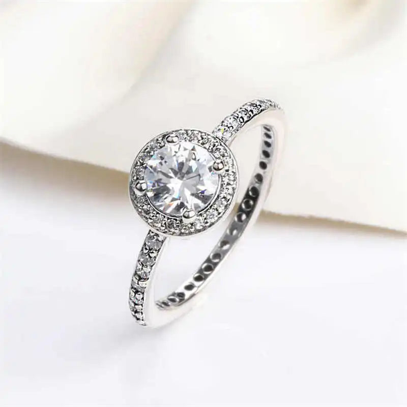 Micro Inlay Ring Ladies Silver Engagement Wedding Ring
