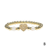 Micro Pave Heart CZ Bracelet Women's Beaded Temperament Jewelry