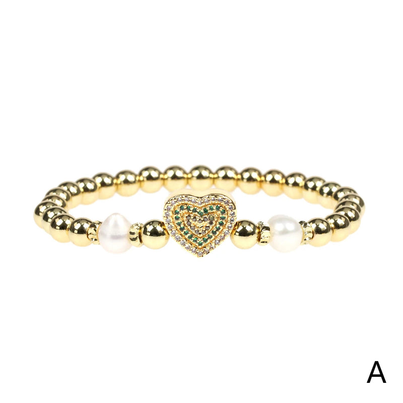 Micro Pave Heart CZ Bracelet Women's Beaded Temperament Jewelry