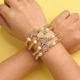 Micro Pave Heart CZ Bracelet Women's Beaded Temperament Jewelry