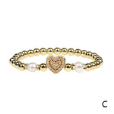 Micro Pave Heart CZ Bracelet Women's Beaded Temperament Jewelry
