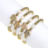 Micro Pave Heart CZ Bracelet Women's Beaded Temperament Jewelry