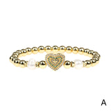 Micro Pave Heart CZ Bracelet Women's Beaded Temperament Jewelry
