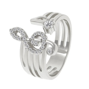 Zircon Music Symbol Ring Open Copper Woman Statement Finger Jewelry