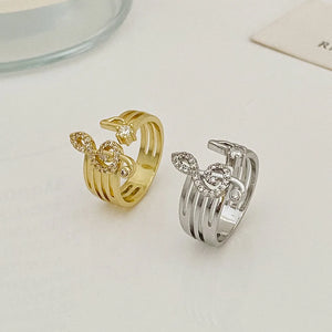 Zircon Music Symbol Ring Open Copper Woman Statement Finger Jewelry