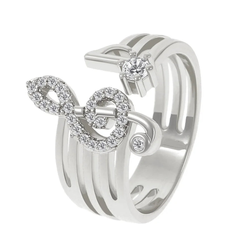 Zircon Music Symbol Ring Open Copper Woman Statement Finger Jewelry