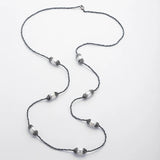 Mini Hematite Bead Necklace with Crystal Paved Oval Pearl Charm