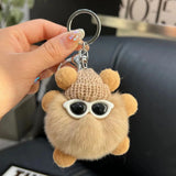 Mini Rex Rabbit Fur Keychain Fluffy Key Chains Trinkets Pompon Key Chain