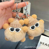 Mini Rex Rabbit Fur Keychain Fluffy Key Chains Trinkets Pompon Key Chain