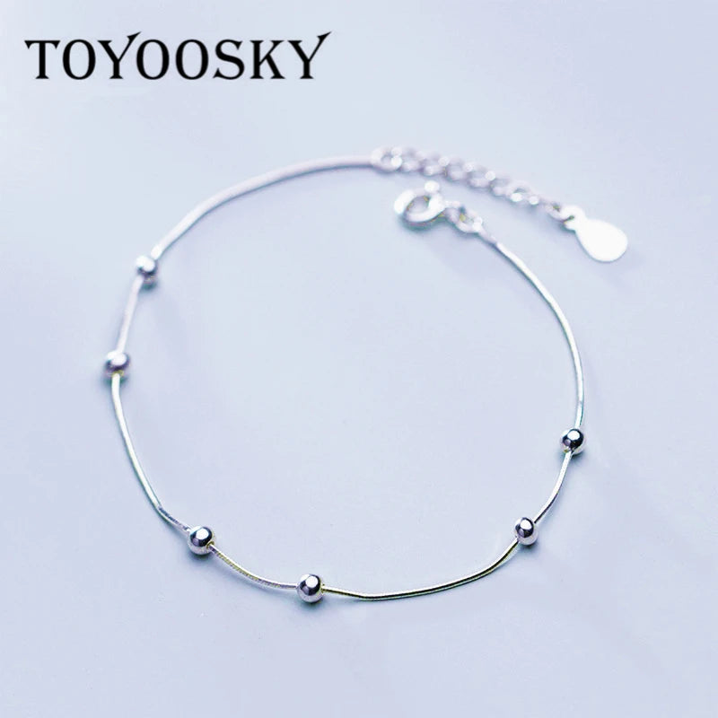 925 Silver Snake Bone Chain Bracelet with Round Beads for Women