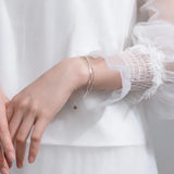 Minimalist Beads&Snake Bone Bracelet 925 Sterling Silver Charm Bangle For Women