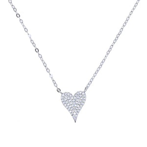 Minimalist Heart Pendant 925 Silver CZ Necklace for Women