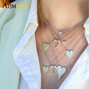 Minimalist Heart Pendant 925 Silver CZ Necklace for Women