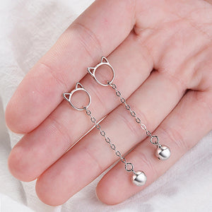 925 Sterling Silver Cat Stud Earrings for Women Girls Bell Jewlery
