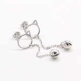 925 Sterling Silver Cat Stud Earrings for Women Girls Bell Jewlery