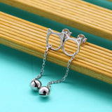 925 Sterling Silver Cat Stud Earrings for Women Girls Bell Jewlery