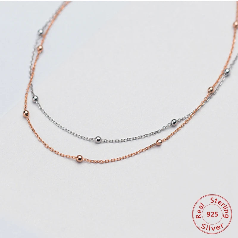 Minimalist Silver&Rose Beads Choker Necklace for Women Girl Chokers Jewelry