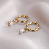 Square Pendant Earrings Stainless Steel Small Hoops Women Jewelry