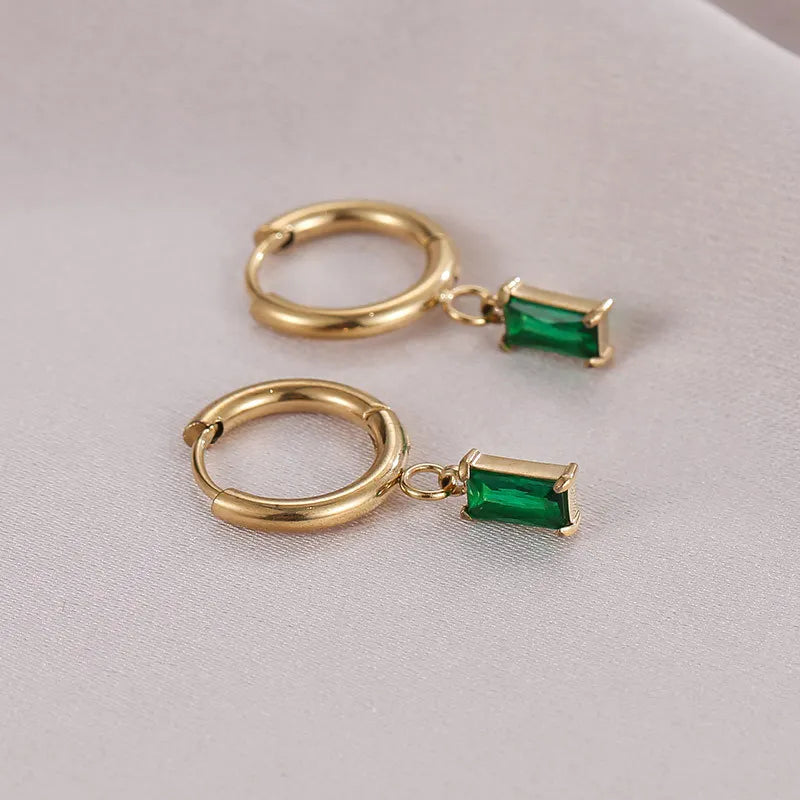 Square Pendant Earrings Stainless Steel Small Hoops Women Jewelry