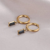 Square Pendant Earrings Stainless Steel Small Hoops Women Jewelry