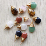 Natural Stone Wrapped Drop Charms Pendants for Jewelry Making 12pcs/lot