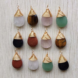 Natural Stone Wrapped Drop Charms Pendants for Jewelry Making 12pcs/lot