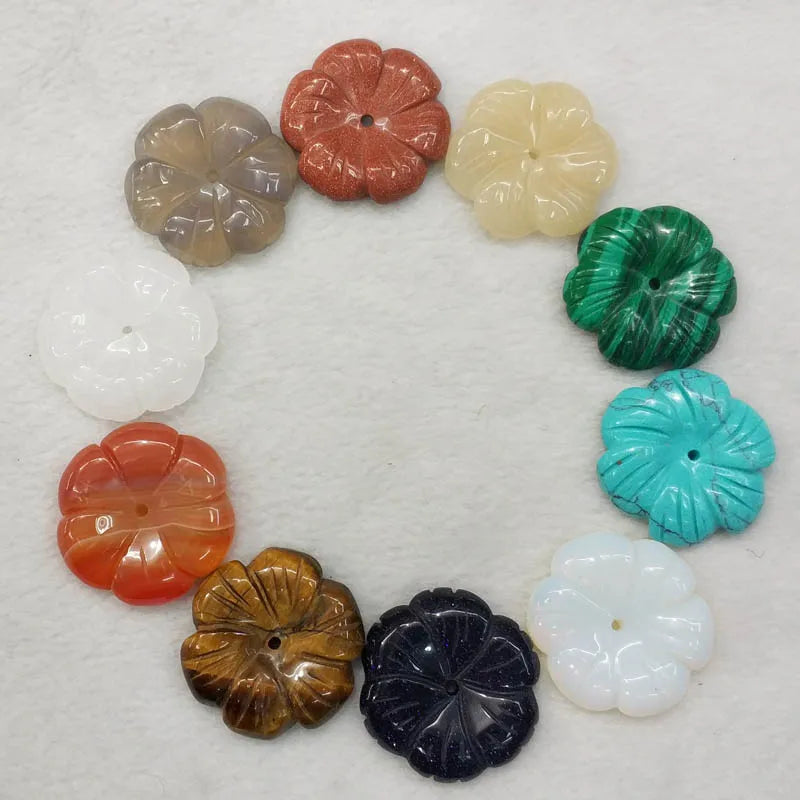Assorted Carved Natural Stone Flower Charms for Jewelry Making 10pcs/lot