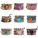 Mixed Natural Stone Bracelet Chakra Heart Leather Chain Bangle
