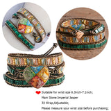 Mixed Natural Stone Bracelet Chakra Heart Leather Chain Bangle