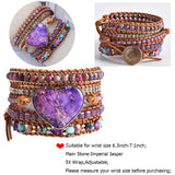 Mixed Natural Stone Bracelet Chakra Heart Leather Chain Bangle