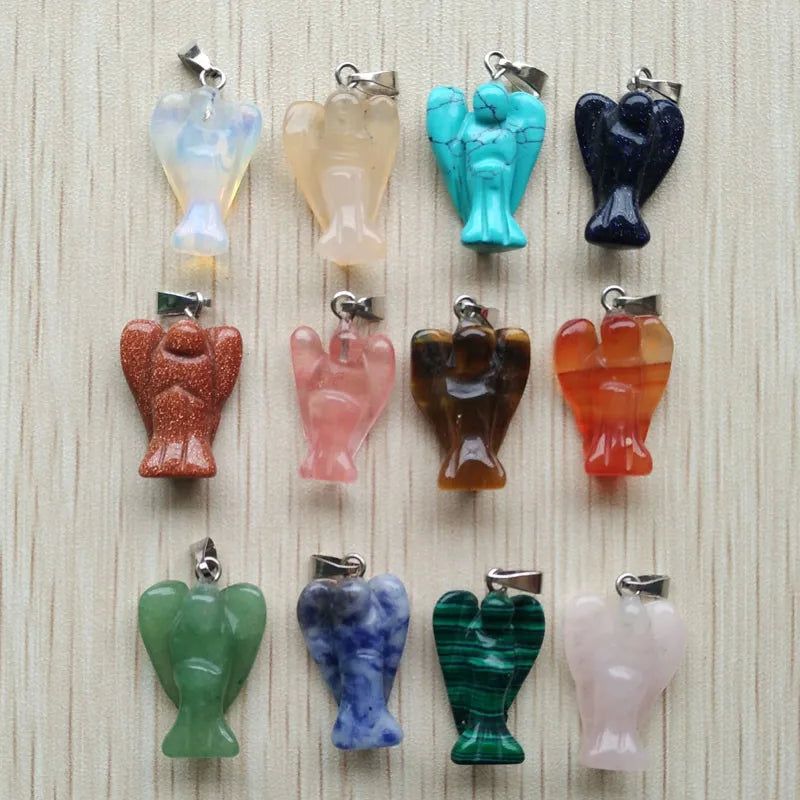 Mixed Stone Angel Charms Pendants 12pcs