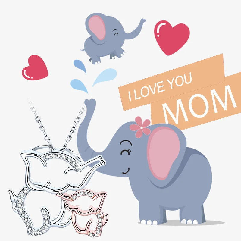 Mom Love Child Rose Silver 925 Elephant Necklace