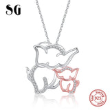 Mom Love Child Rose Silver 925 Elephant Necklace