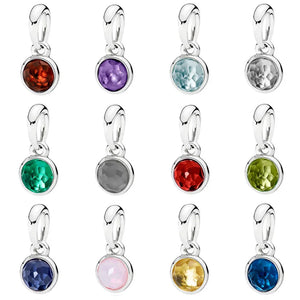 Month Droplet Birthstone With Crystal Pendant Beads 925 Sterling Silver Charms