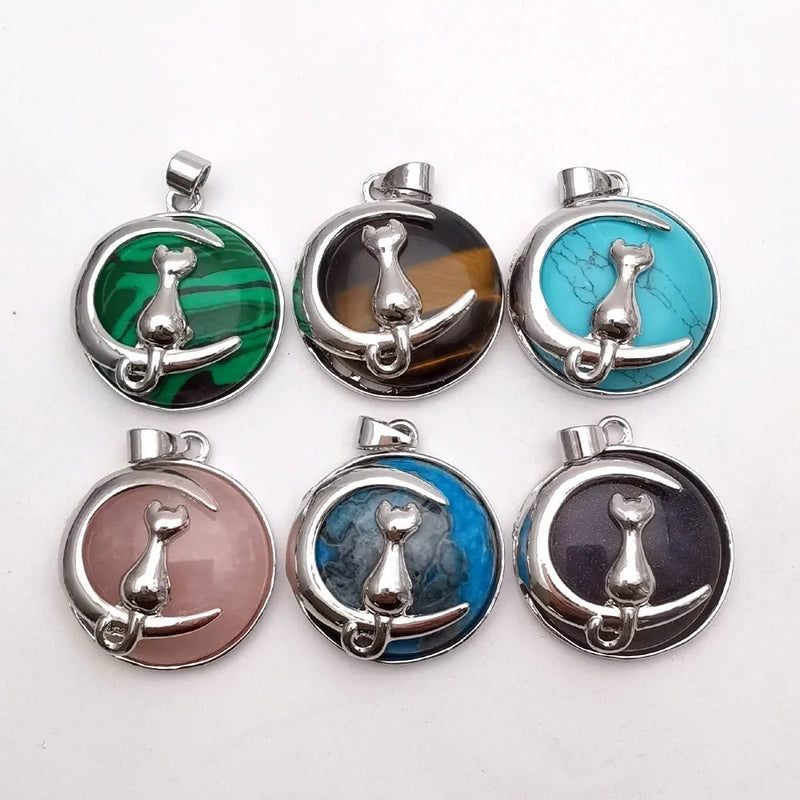 Moon Cat Pendant Natural Stone Kitten Lucky Jewelry Wholesale