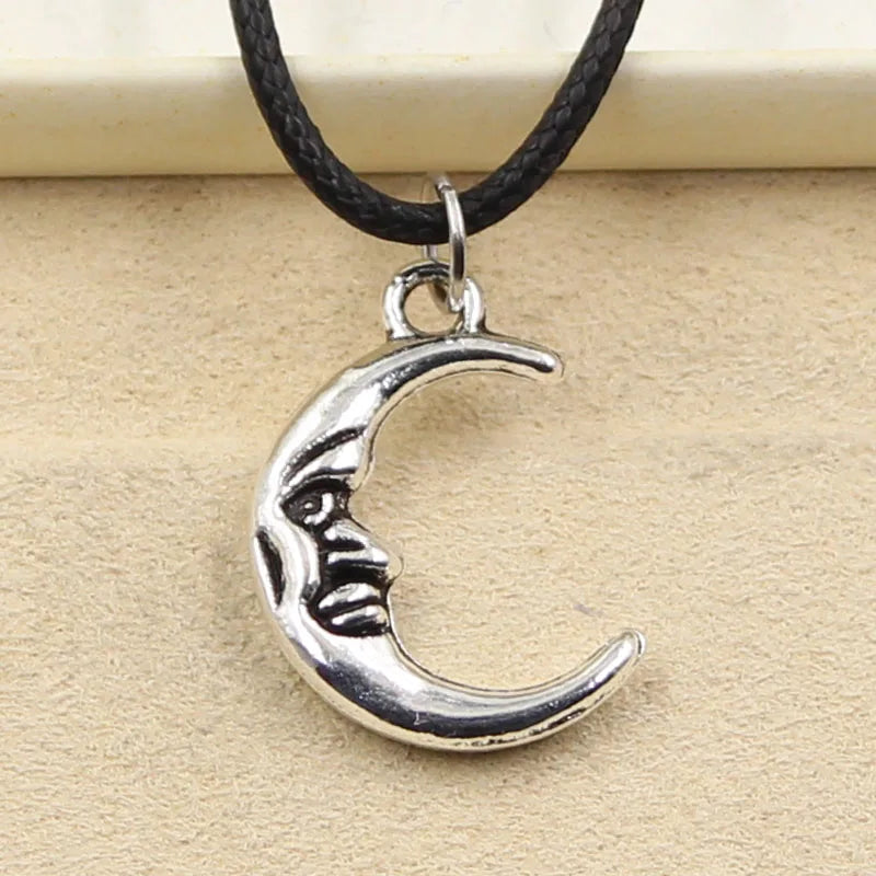 Moon Face Pendant Leather Choker Gothic Necklace