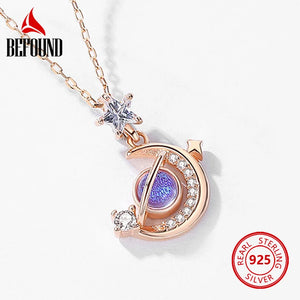 Moon Necklace 925 Silver Glazed Stone Zircon Inlay Chain for Girlfriend Gift