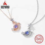 Moon Necklace 925 Silver Glazed Stone Zircon Inlay Chain for Girlfriend Gift