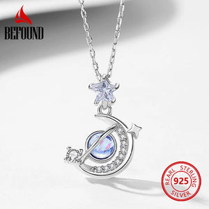 Moon Necklace 925 Silver Glazed Stone Zircon Inlay Chain for Girlfriend Gift