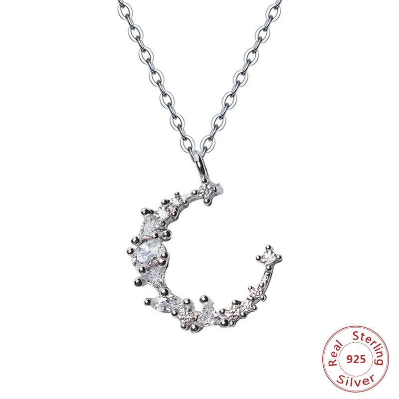 Moon Pendant Necklace 925 Silver Chain Jewelry for Women