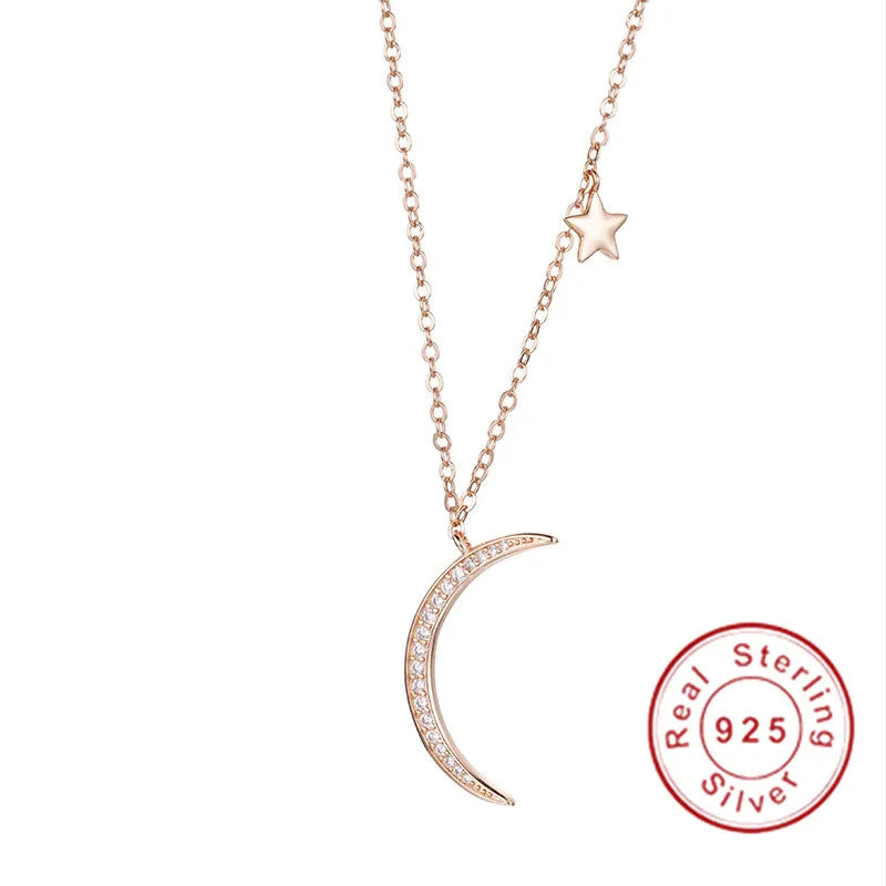 Moon Star Pendant 925 Sterling Silver Necklace Wedding Jewelry