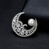 Crystal Moon Brooch for Women, Wedding Party Accessory