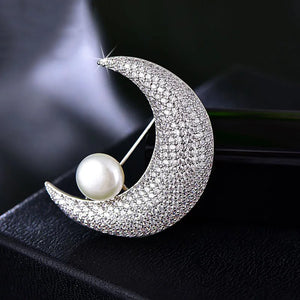 Crystal Moon Brooch for Women, Wedding Party Accessory