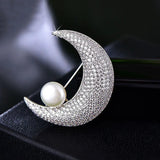 Crystal Moon Brooch for Women, Wedding Party Accessory