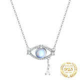 Moonstone Evil Eye Pendant Necklace Silver 925 Zircon Turkey Eye Necklace Women