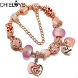 Mom Charm Bracelet with Heart-Shaped Charms and Beads